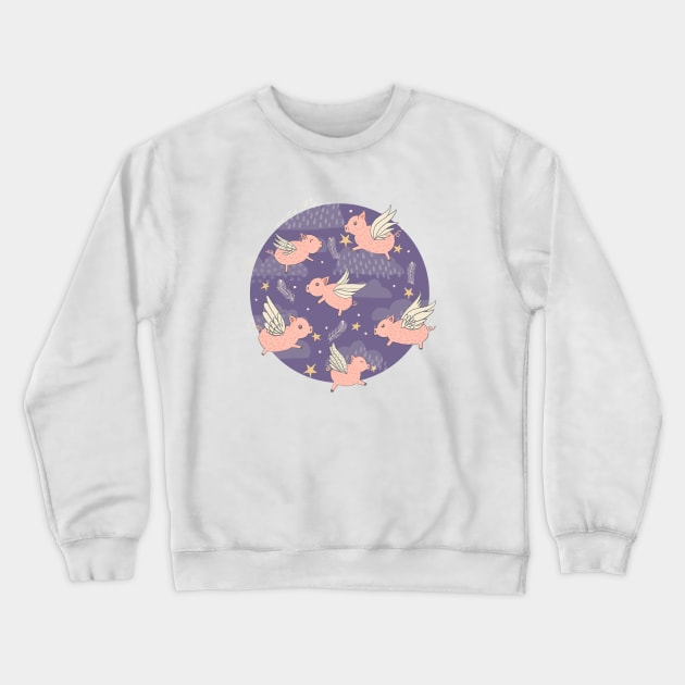 When Pigs Fly in Purple Crewneck Sweatshirt by latheandquill